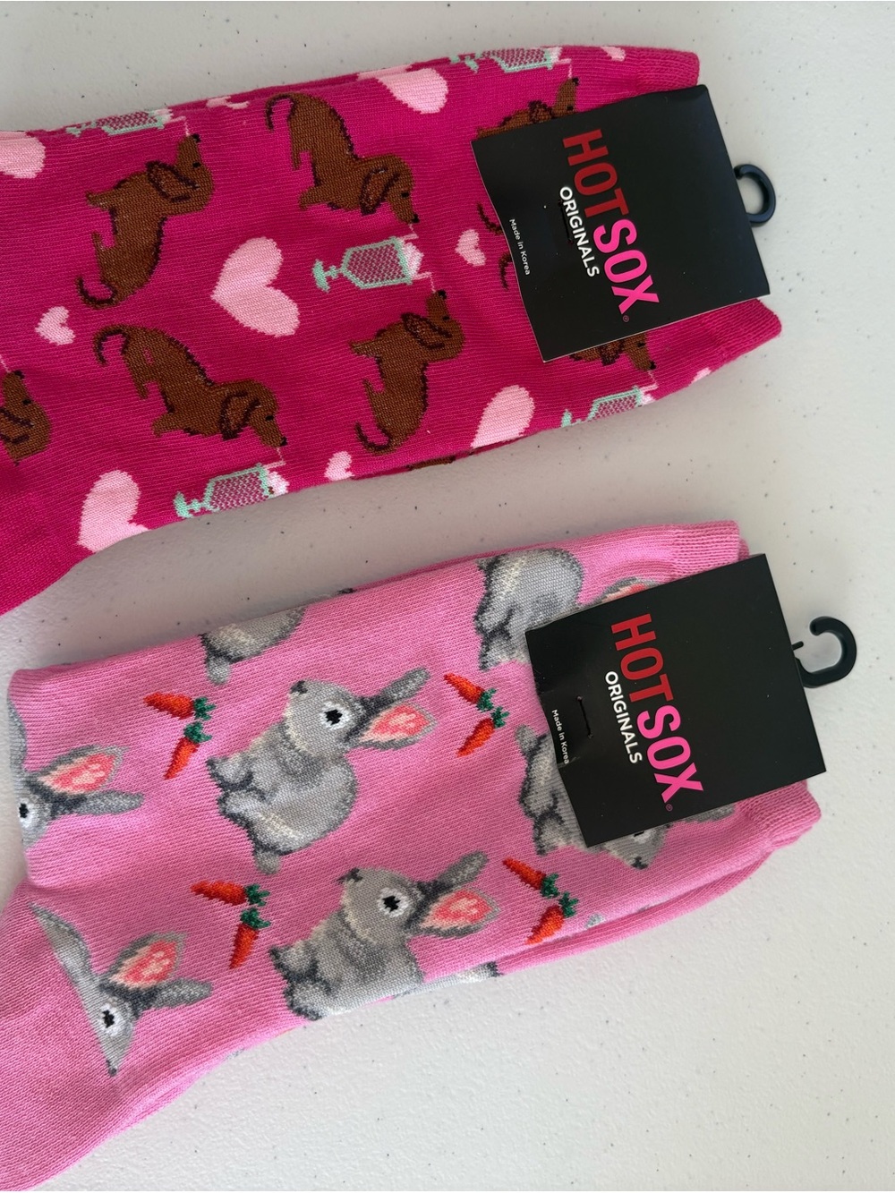 Hot Sox Kids Bright Pink Bunny & Dachshund Novelty Socks - 2 Pack
